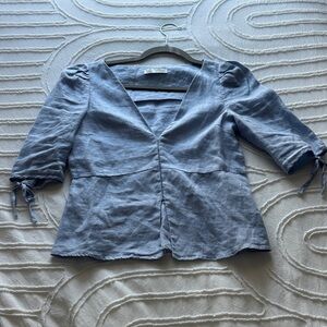 Zara Slate Blue V-Neck Blouse